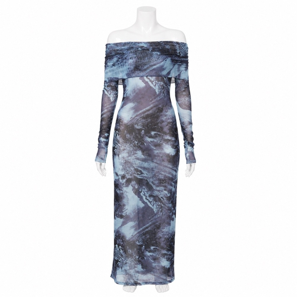 NEW Revolve Superdown Sheer Mesh Maxi Dress Women's Small Blue Whimsy Fairy